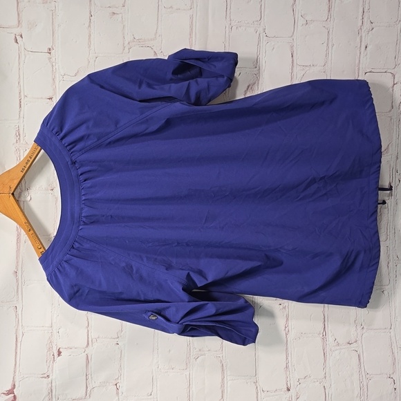 Chicos Zenergy Short Sleeve Full Zip Jacket Roll Tab Drawstring Sz 1 Blue Purple - Picture 7 of 10